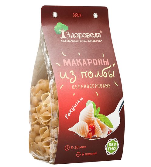 -Макароны цельнозерновые из полбы"Ракушки", "Здороведа", 350г.
