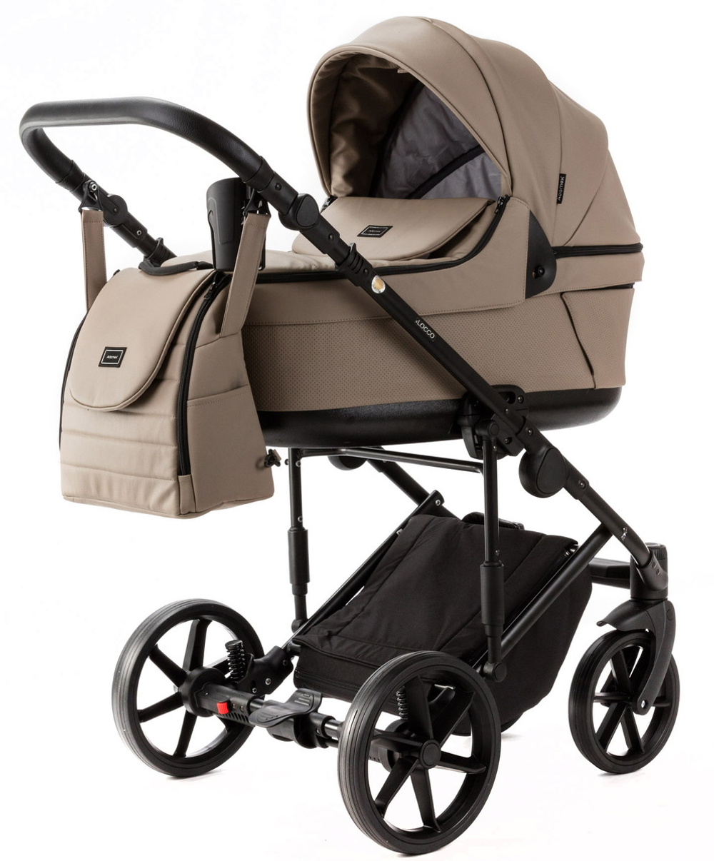 Детская коляска Adamex Locco Light Deluxe 2 в 1 LL-SA09 (Т.БЕЖЕВАЯ КОЖА)