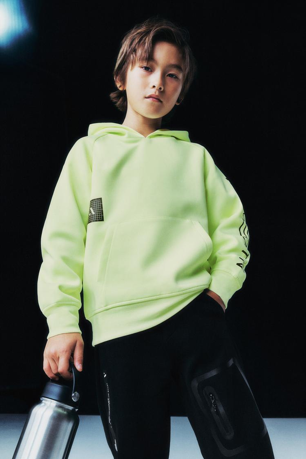 ZARA СПОРТИВНАЯ ТОЛСТОВКА С ЛОГОТИПОМ, НЕОНОВЫЙ ЖЕЛТЫЙ