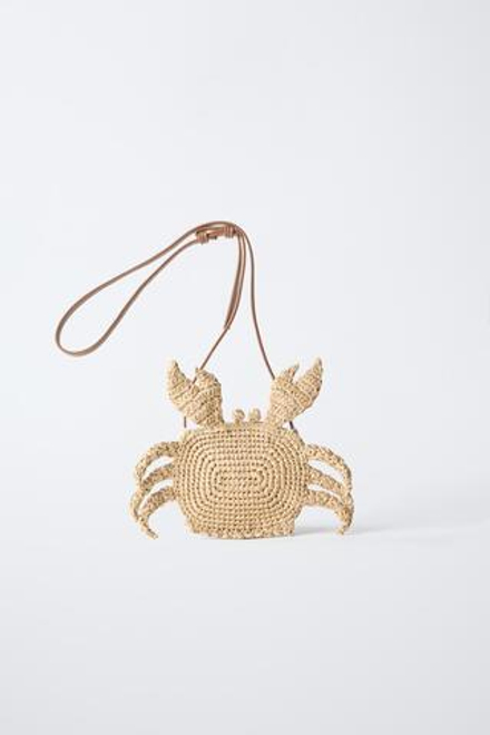 ZARA СУМКА «КРАБ» С ЭФФЕКТОМ РАФИИ, ЭКРЮ