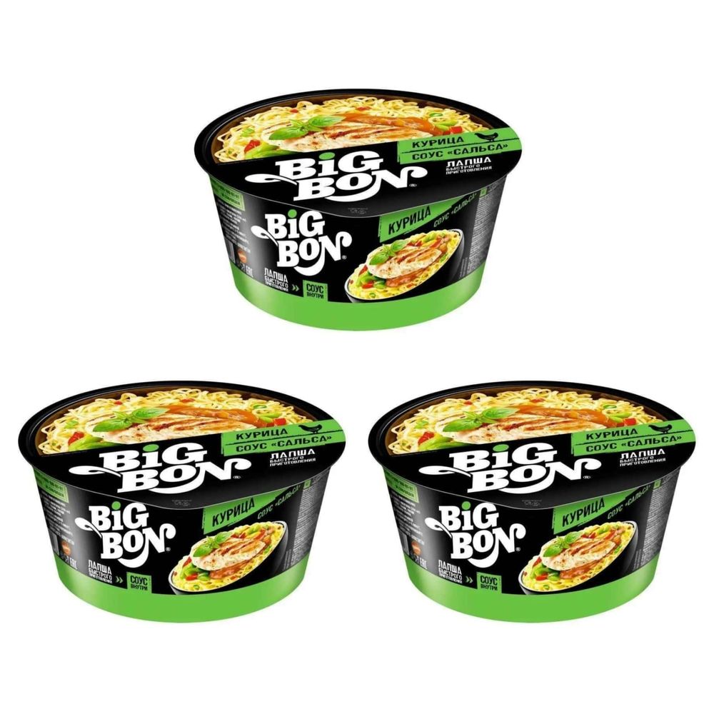 Лапша Big Bon Курица и соус сальса 85 г 3 шт