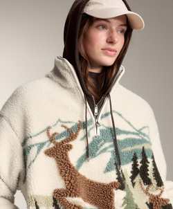 Oysho Толстовка из искусственной овчины с принтом «Пейзаж с оленем», экрю