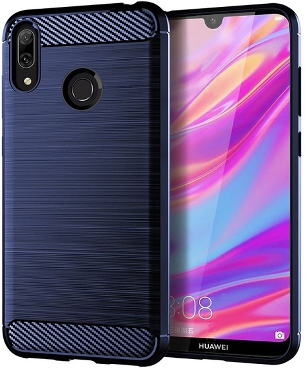 Чехол для Huawei Y7 2019 (Y7 Pro, Y7 Prime) цвет Blue (синий), серия Carbon от Caseport