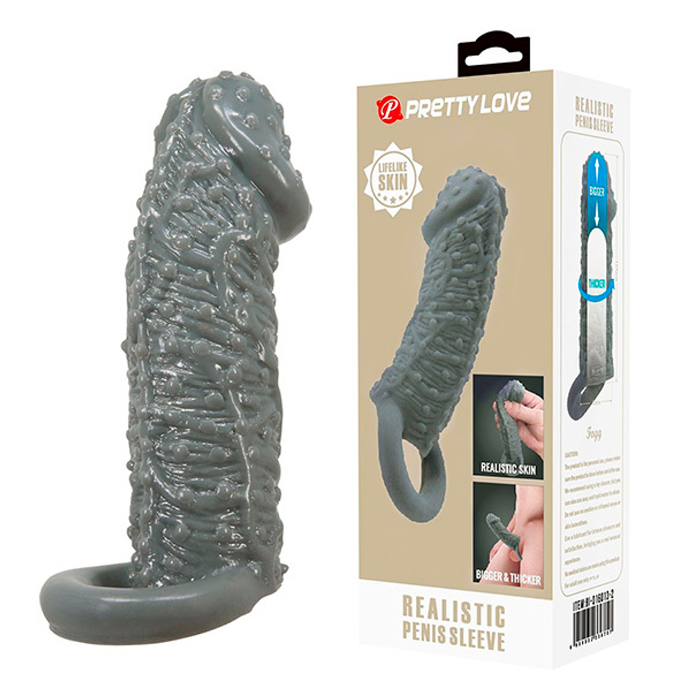 Серая насадка-удлинитель 13см с точками и подхватом мошонки Pretty Love Fogg BI-016013-2