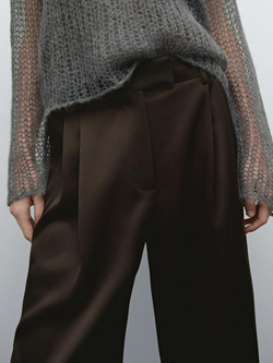 Massimo Dutti Струящиеся атласные брюки с широкими штанинами, коричневый