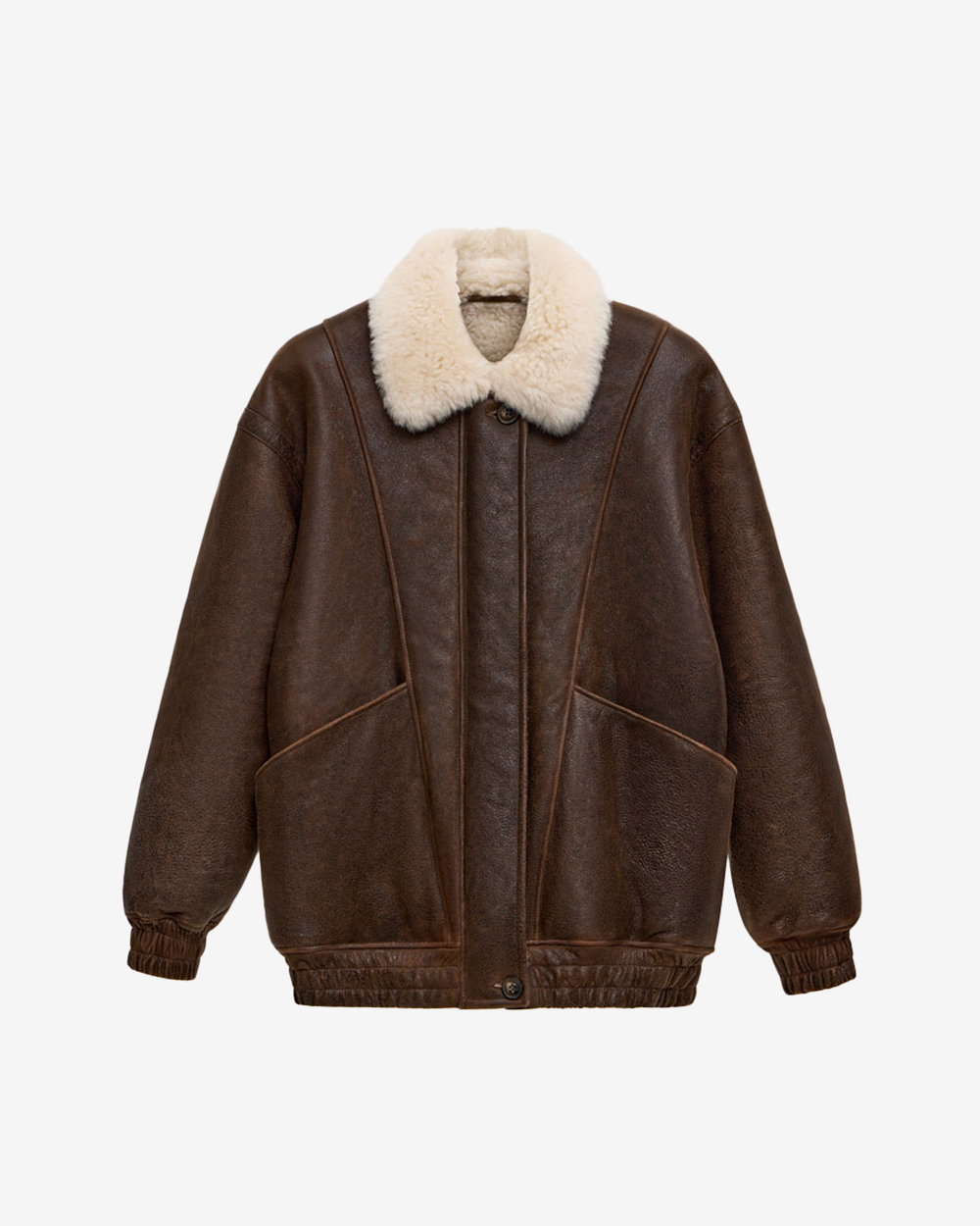 Дублёнка-бомбер свободного кроя