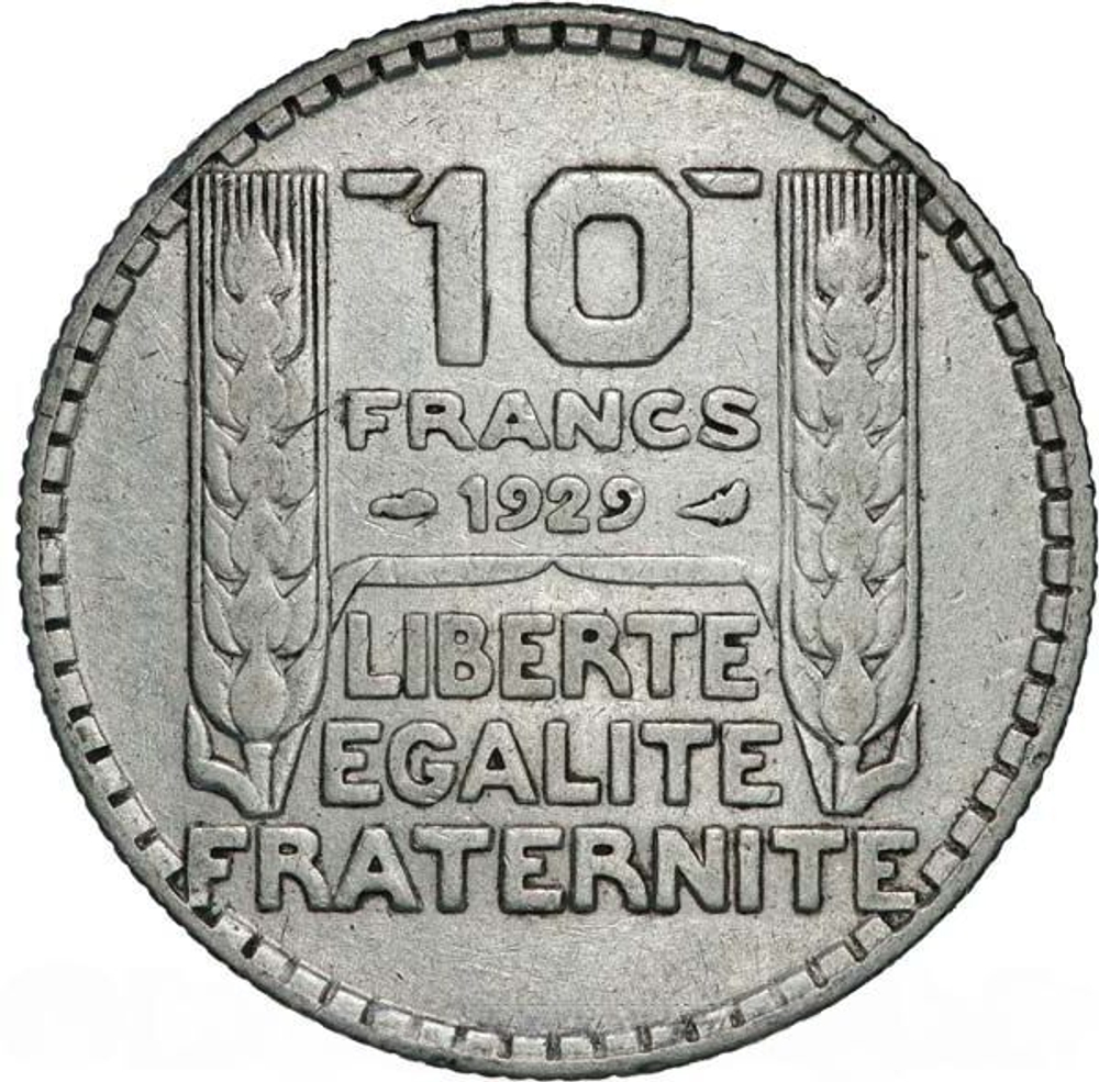 France, 10 Francs, 1929 – "Turin" Design, VF