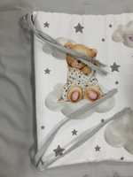 Комплект в кроватку 6 предметов "Мишка с кроликом серый", сатин