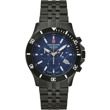 С браслетом Мужские наручные часы с черным браслетом Swiss Alpine Military 7022.9175 chronograph 42mm 10ATM