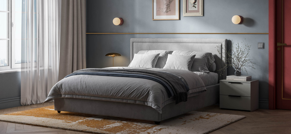 Фрея Кровать+ПМ 160 Велюр Монолит сталь