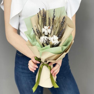 Букет сухоцветов - Белоснежный хлопок 40х25 см