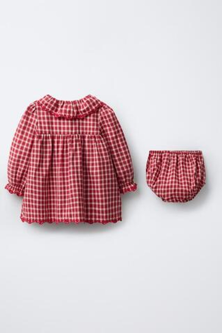 ZARA ПЛАТЬЕ И ТРУСЫ В КЛЕТКУ С ВЫШИВКОЙ, КРАСНЫЙ