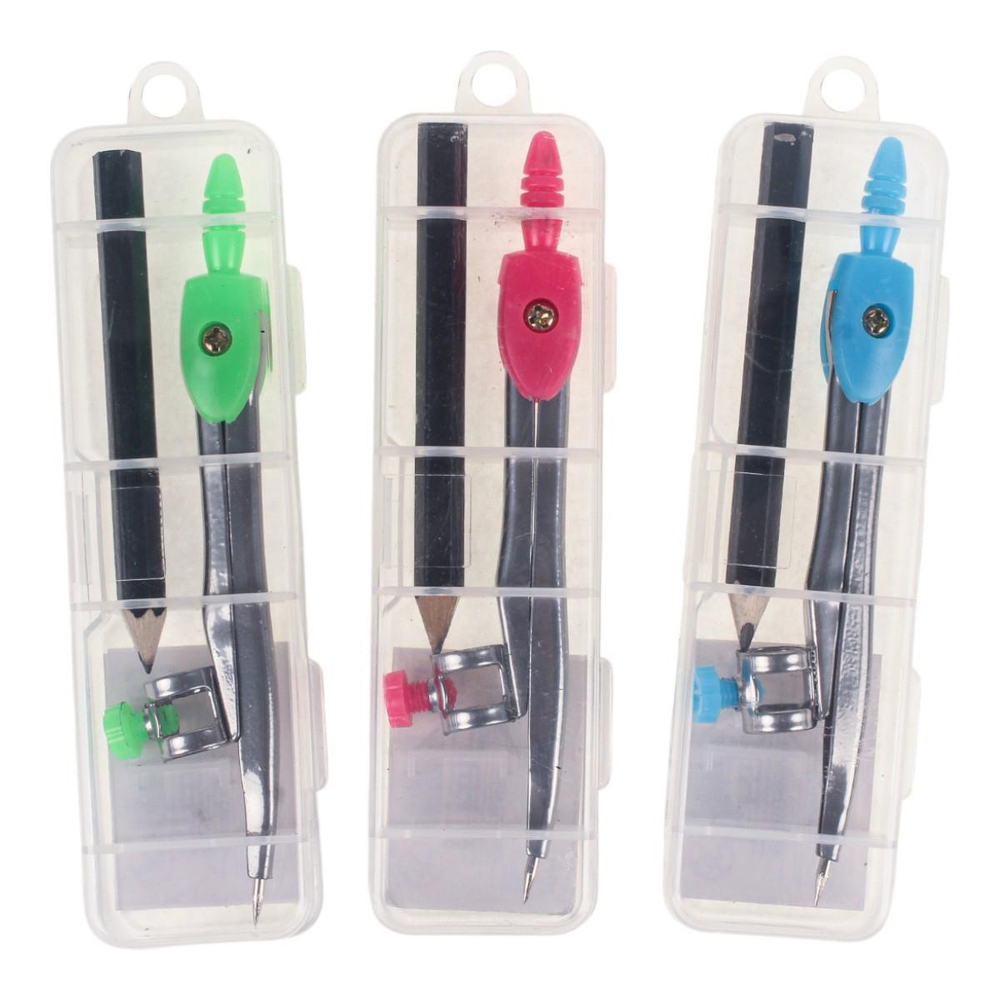 Циркуль мет. под карандаш с запасным карандашом, пласт.футляр, 4 цвета микс