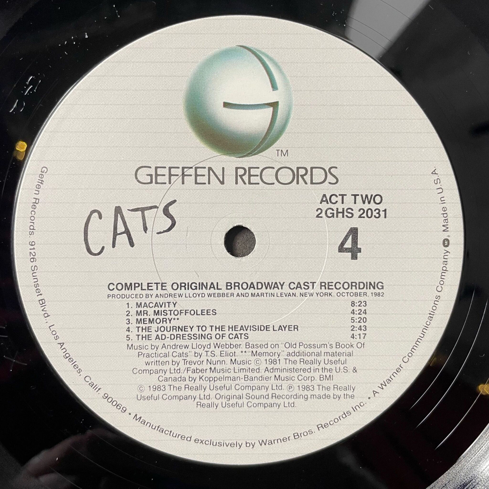 Винтажная виниловая пластинка LP Мюзикл Кошки Andrew Lloyd Webber Cats Complete Original Broadway Cast Recording (USA 1983)