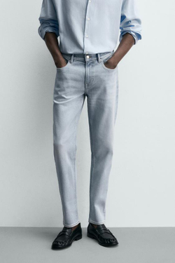 ZARA БАЗОВЫЕ ДЖИНСЫ SLIM FIT, НЕБЕСНО-ГОЛУБОЙ