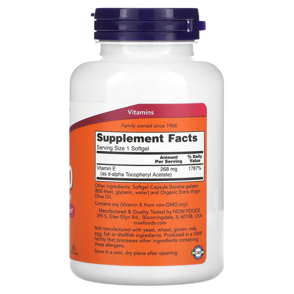 NOW Foods, натуральный витамин E-400, 268 мг, 250 капсул