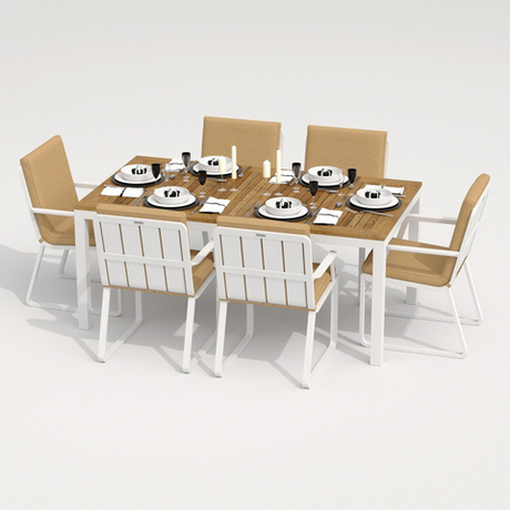Обеденная группа Ideal Patio ТЕЛЛА  АЛЬБА  каркас белый, стол тик 180, ткань бежевая