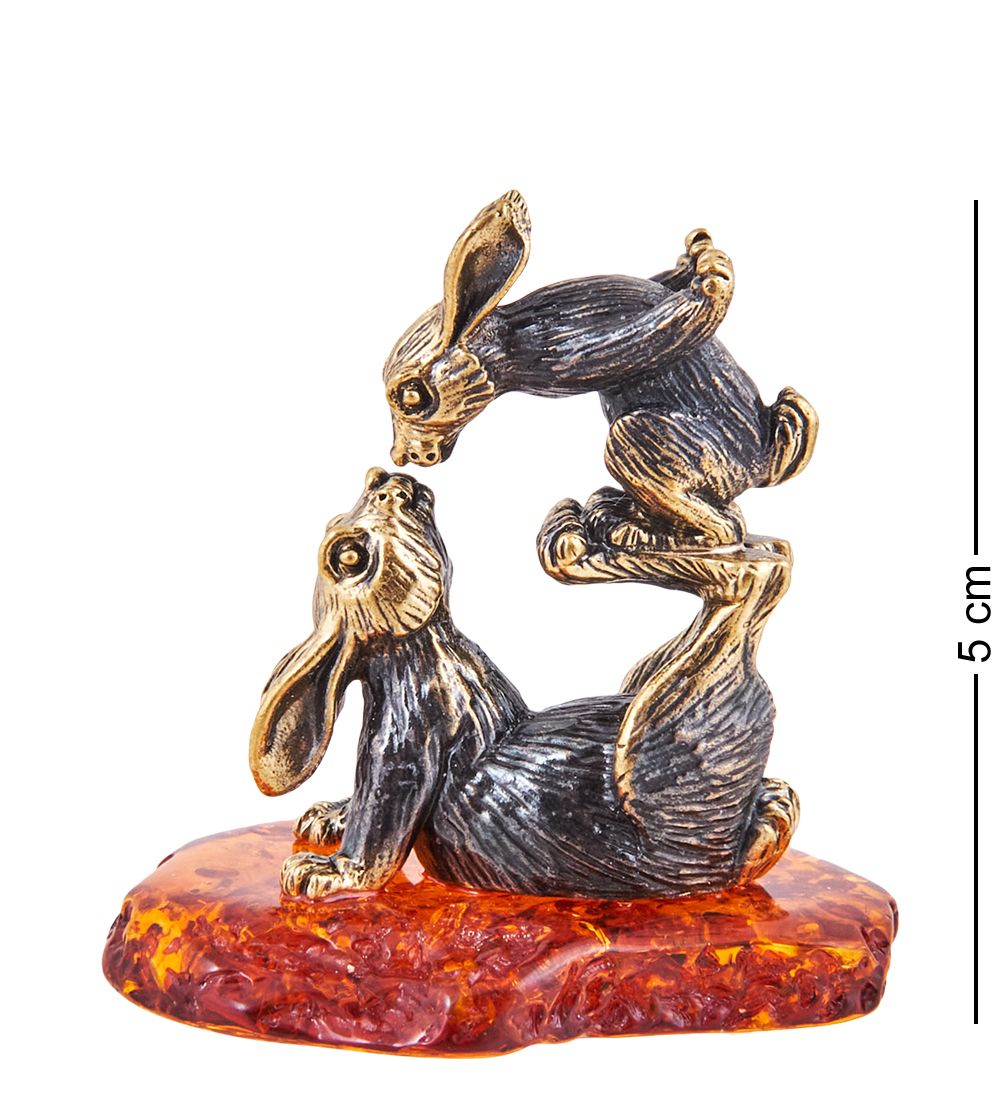 Народные промыслы AM-3659 Фигурка «Зайчик мамина радость» (латунь, янтарь)