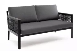 "Сан Ремо" диван 2-местный плетеный из роупа, каркас алюминий темно-серый, роуп серый, ткань серая