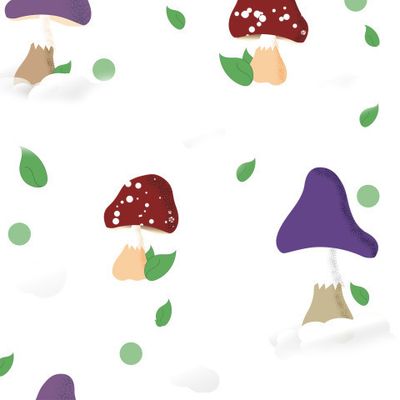 грибы в облаках на белом фоне