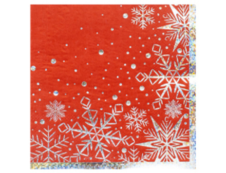 Салфетки, "Снежные Искры", Красный, 25 см, 6 шт.