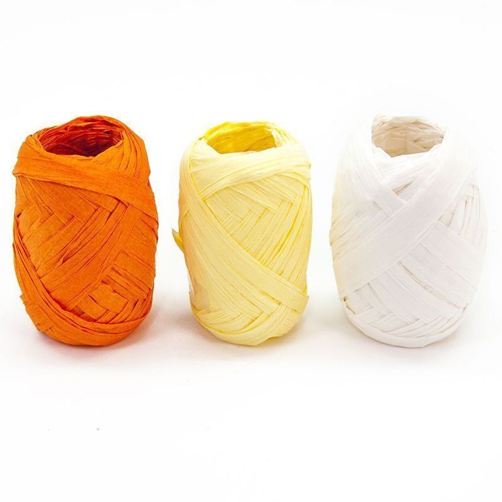 Лента (0,5 см*10 м) Рафия, Кремово-оранжевый микс, 3 шт.