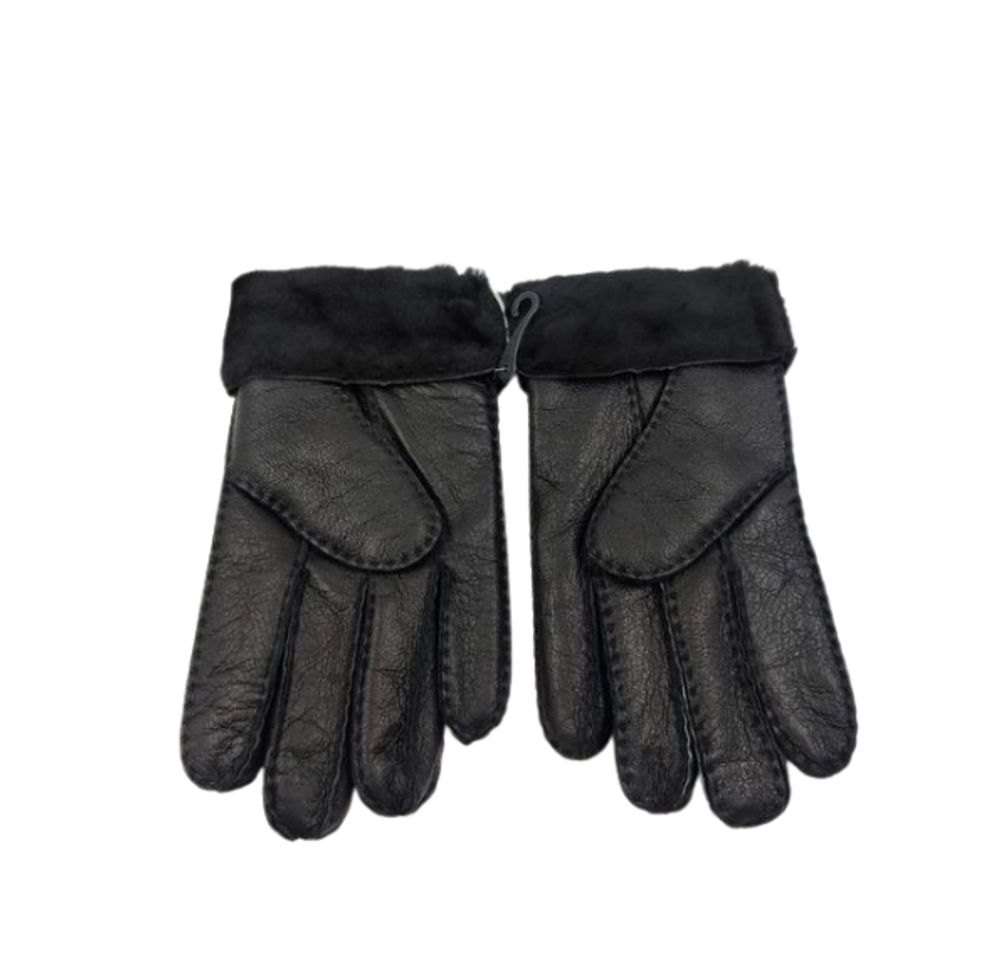 Мужские Перчатки Меховые Ugg Черные Кожаные (02)