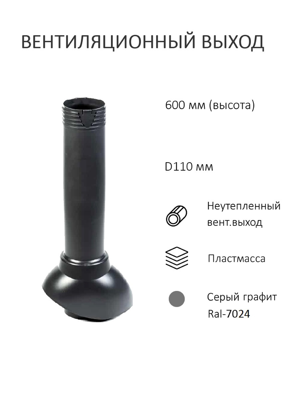 Колпак D110, вент. выход 110 не утепленный, для металлочерепицы Kredo