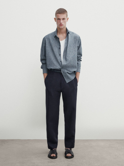 Massimo Dutti Джинсовая рубашка свободного кроя изо льна и хлопка, темно-синий