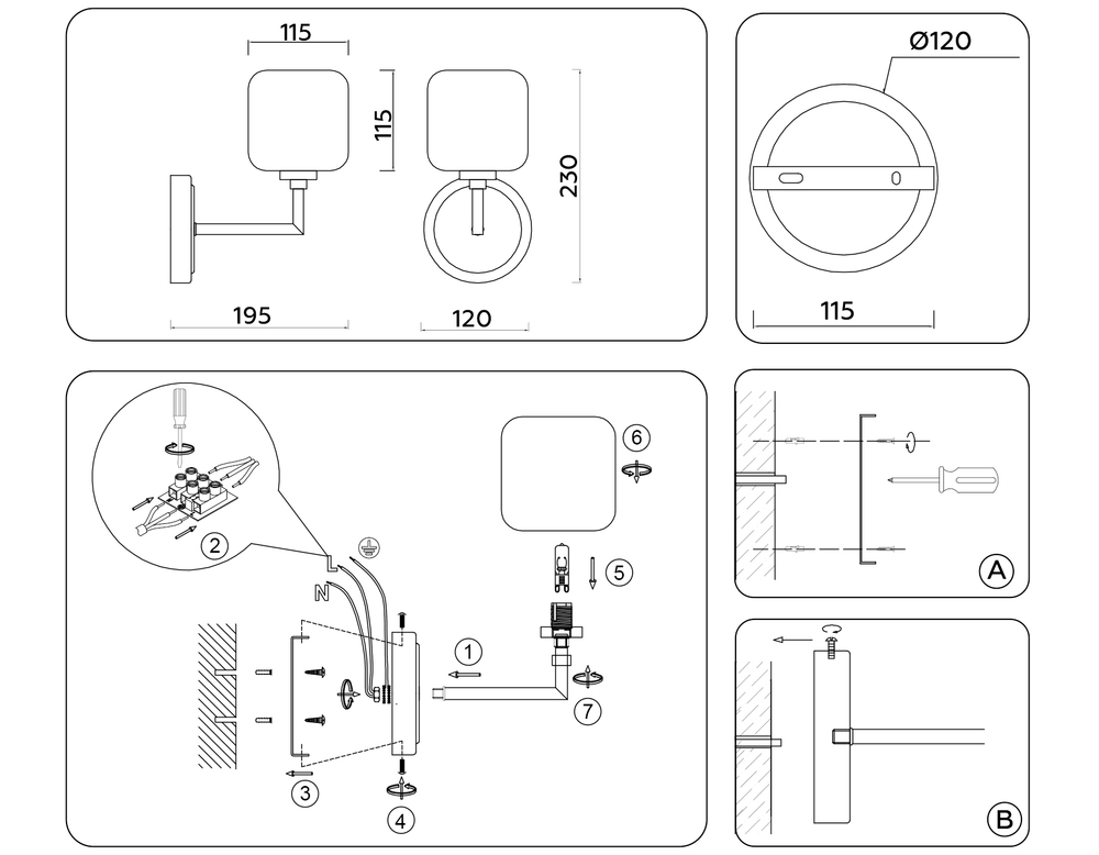 Светильник настенный LH53007 SN/FR сатин никель/белый матовый G9 max 40W 195*120*230