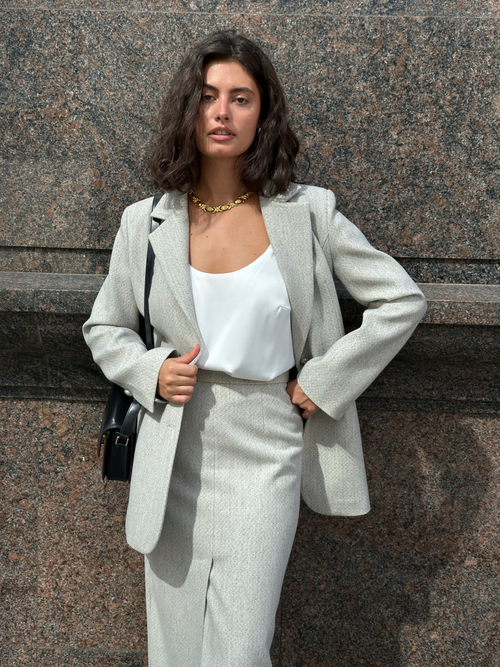 Жакет из смесовой шерсти приталенный серый