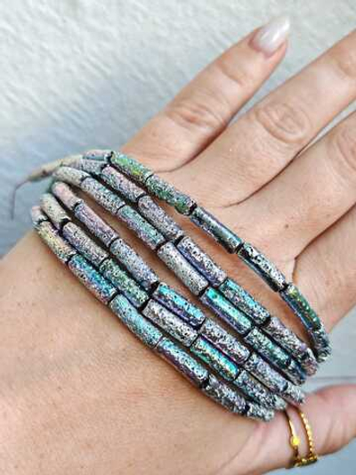 тр134-лсх Трубочки из лавы 13*4мм, сиреневый хамелеон, нить 20см