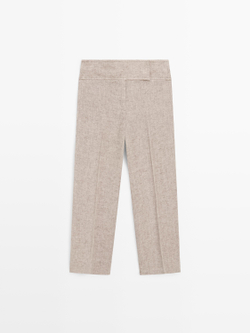 Massimo Dutti Капри из меланжевой льняной ткани, бежевый