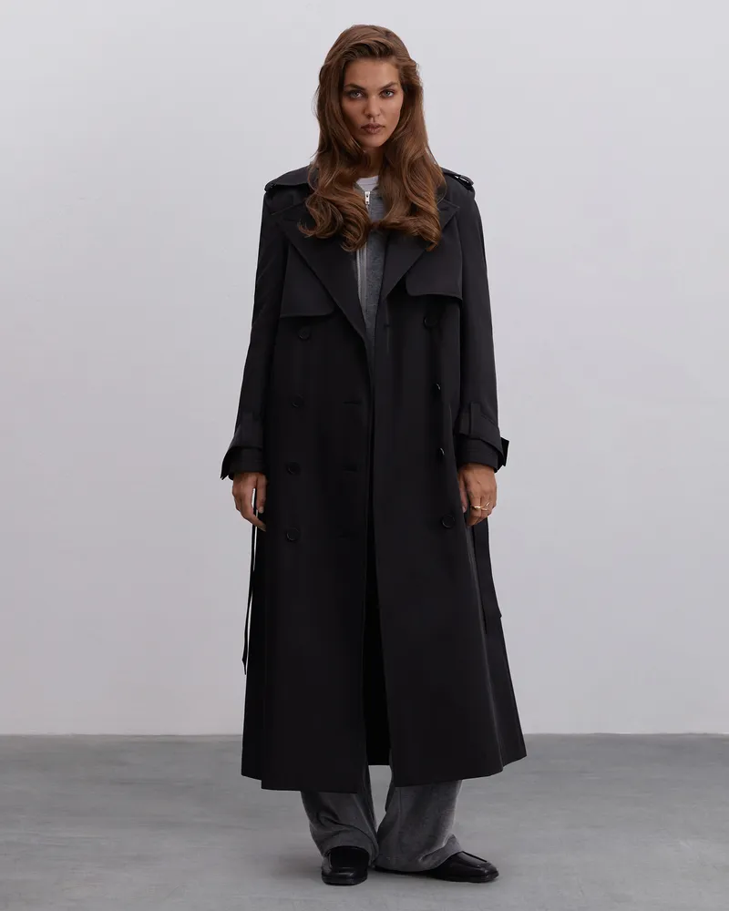 Черный тренч их хлопка с поясом