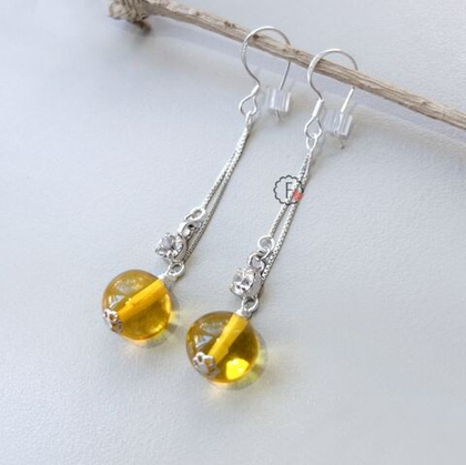 Серьги висячие с янтарём