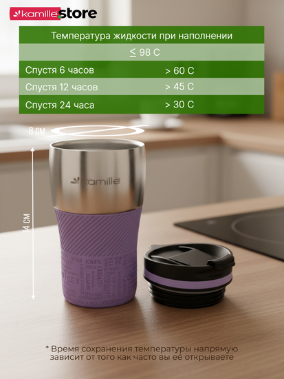 Термокружка 320 мл. из нержавеющей стали Kamille KM 2155 с TPR накладкой