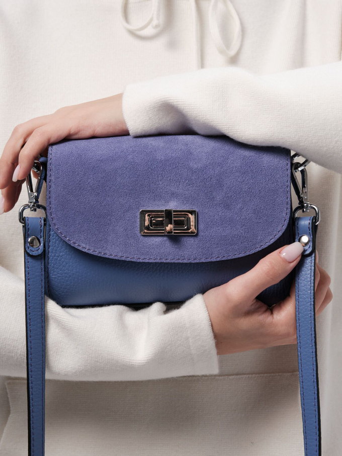 Сумка замшевая на плечо кросс-боди сиреневая