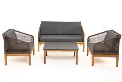"Канны" лаунж-зона 4-местная из роупа со столиком "Канны" (серый гранит), основание дуб, роуп коричневый