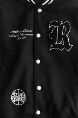 H&M Куртка-бомбер с вышивкой, черный/белый