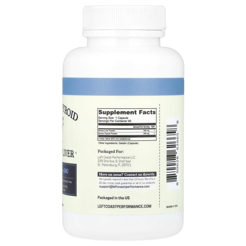 Left Coast Performance, Щитовидная железа с говяжьей печенью, 60 капсул