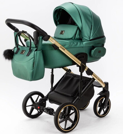 Детская коляска Adamex Lumi Air SE Deluxe 2 в 1 L-SM500 (ИЗУМРУД. ПЕРЛ. КОЖА+ЗОЛОТО РАМА)