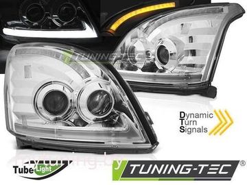 Передние фары Tube Light для Toyota Land Cruisre Prado 120 (03-09) динамические хромированные