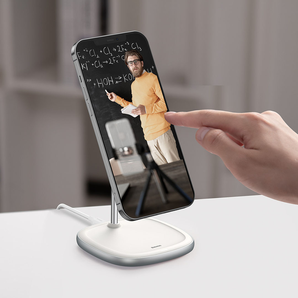 Беспроводная зарядка + Держатель Baseus Swan Magnetic Desktop Bracket Wireless Charger - White