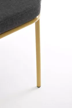 "Марсель" стул плетеный из роупа, каркас из стали золотой глянец, роуп темно-серый круглый, ткань серая