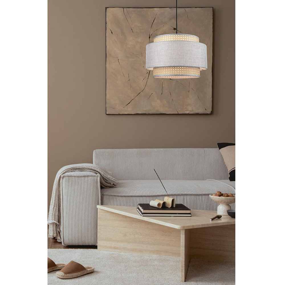 8043/1 MODERNI LN26 338 черный/серый/бежевый, металл/текстиль/ротанг Подвесной светильник Е27 1*60W 220V LAUNA