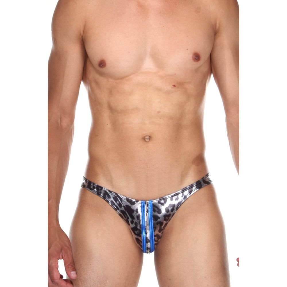 Мужские трусы слипы серые леопардовые с синими полосками Cosmos Colors DL20_SB