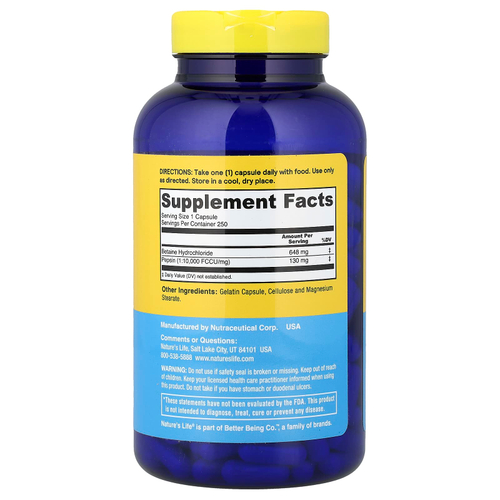 Nature's Life, Бетаин гидрохлорид, 648 мг, 250 капсул