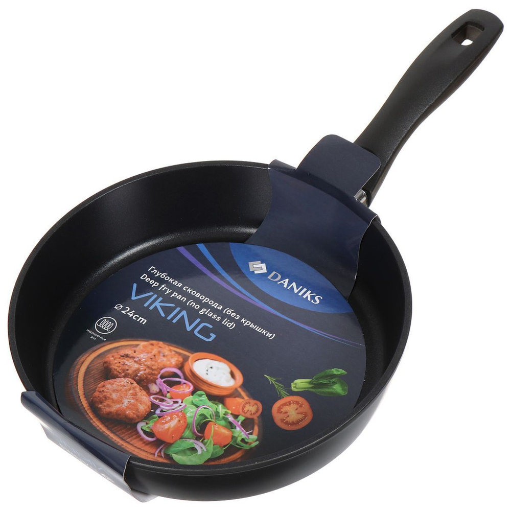 Сковорода алюминий, 24 см, антиприг, Daniks, Викинг, DFP-24-BLK-IND, индукц