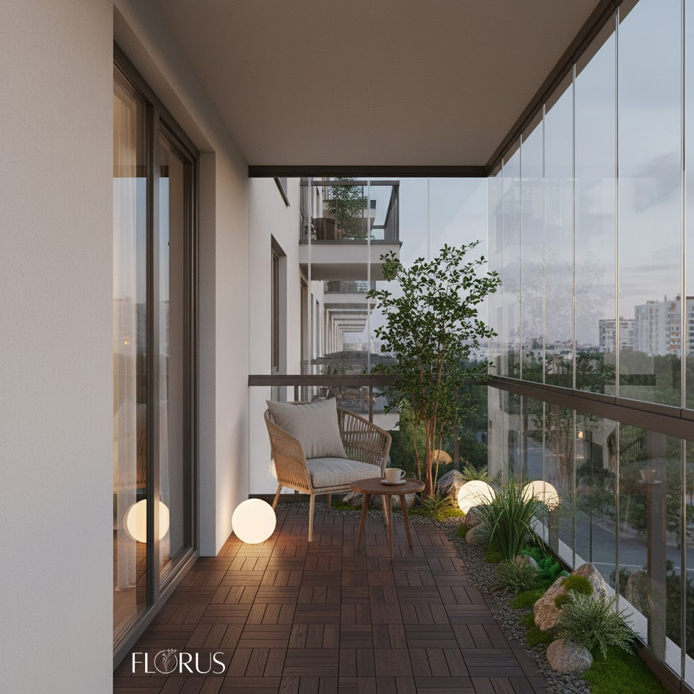 Напольная композиция в стиле сканди с чёрной оливой 210 см, длина 1,8–2 м