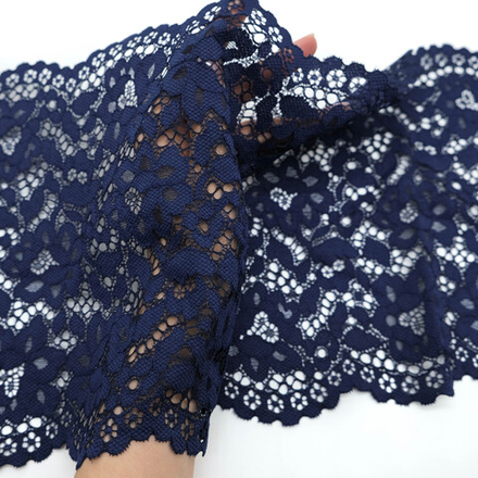 Кружево эластичное ТЕМНО-СИНИЙ ПЛОТНЫЙ, 21см